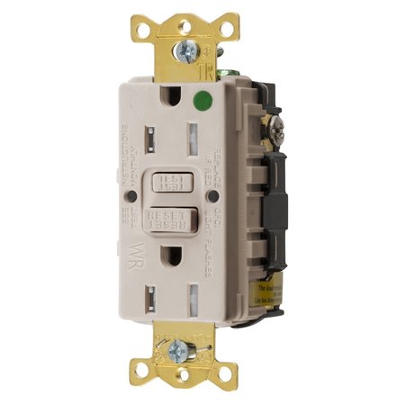 BRYANT GFCI Receptacle, Self Test, Tamper Resistant, 15A 125V, 2-Pole 3-Wire Grounding, 5-15R, Lght Almond GFST82LATR
